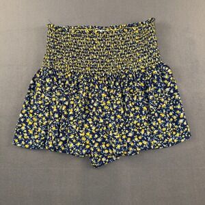 KOCH Erica Skort Navy Blue Yellow Floral Smocked High Waist Viscose Small USA